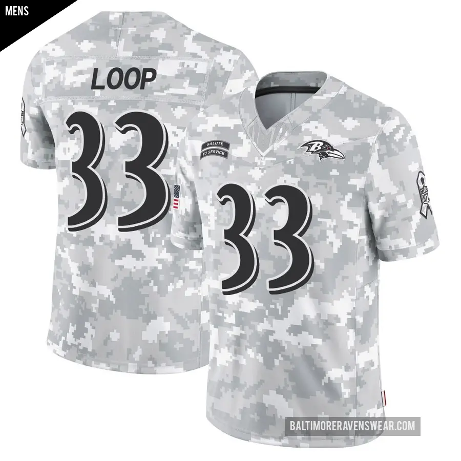 Men's Baltimore Ravens ＃33 Tyler Loop Arctic Camo Limited 2024 Salute to Service Jersey