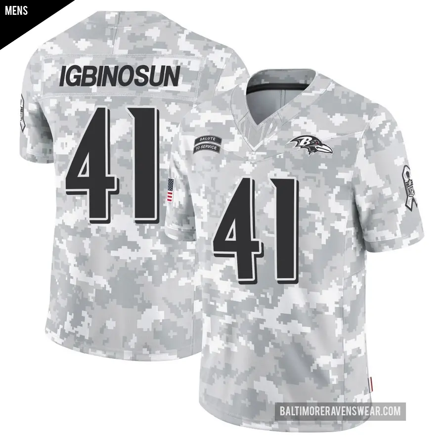 Men's Baltimore Ravens ＃41 Desmond Igbinosun Arctic Camo Limited 2024 Salute to Service Jersey