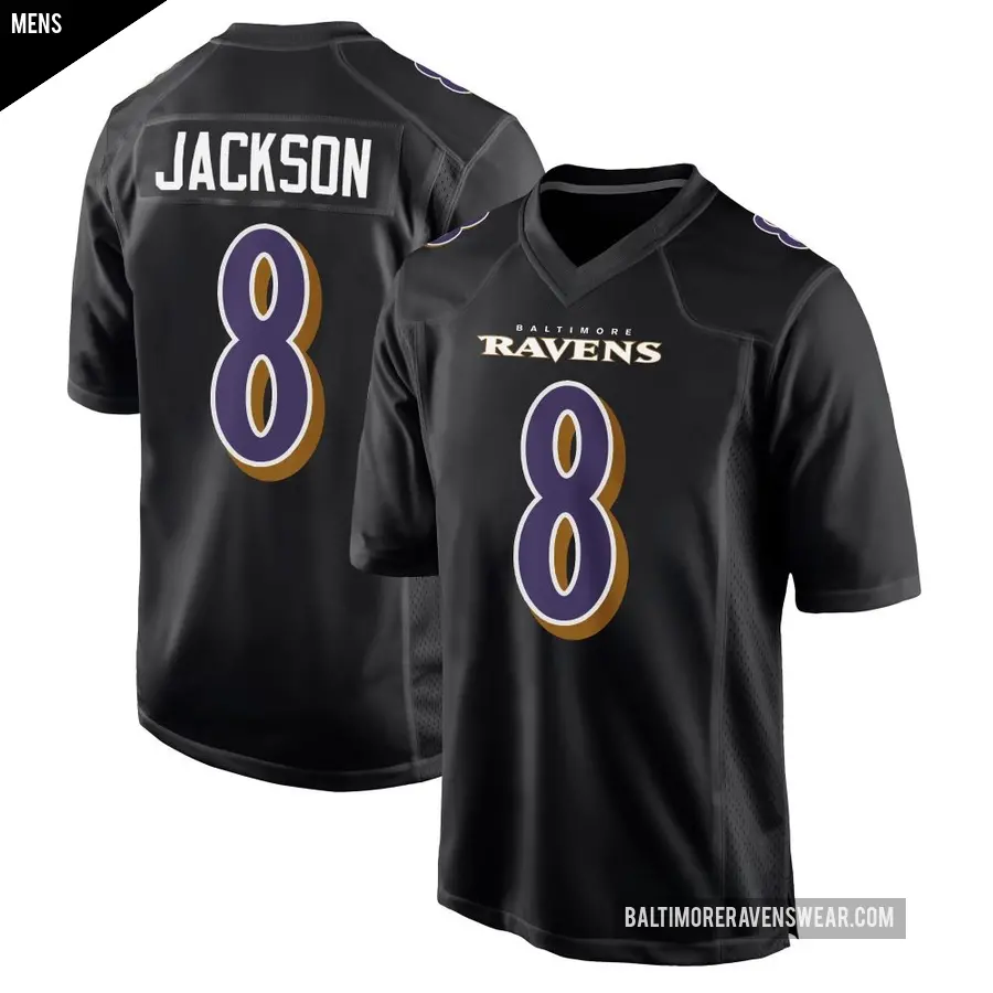 Men's Baltimore Ravens ＃8 Lamar Jackson Black Game Carbon Fashion Jersey