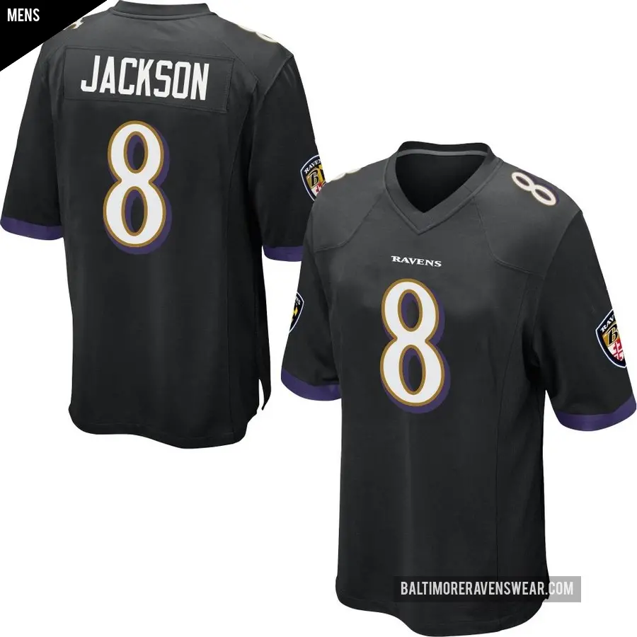 Men's Baltimore Ravens ＃8 Lamar Jackson Black Game Jersey