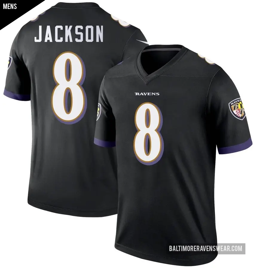 Men's Baltimore Ravens ＃8 Lamar Jackson Black Legend Jersey