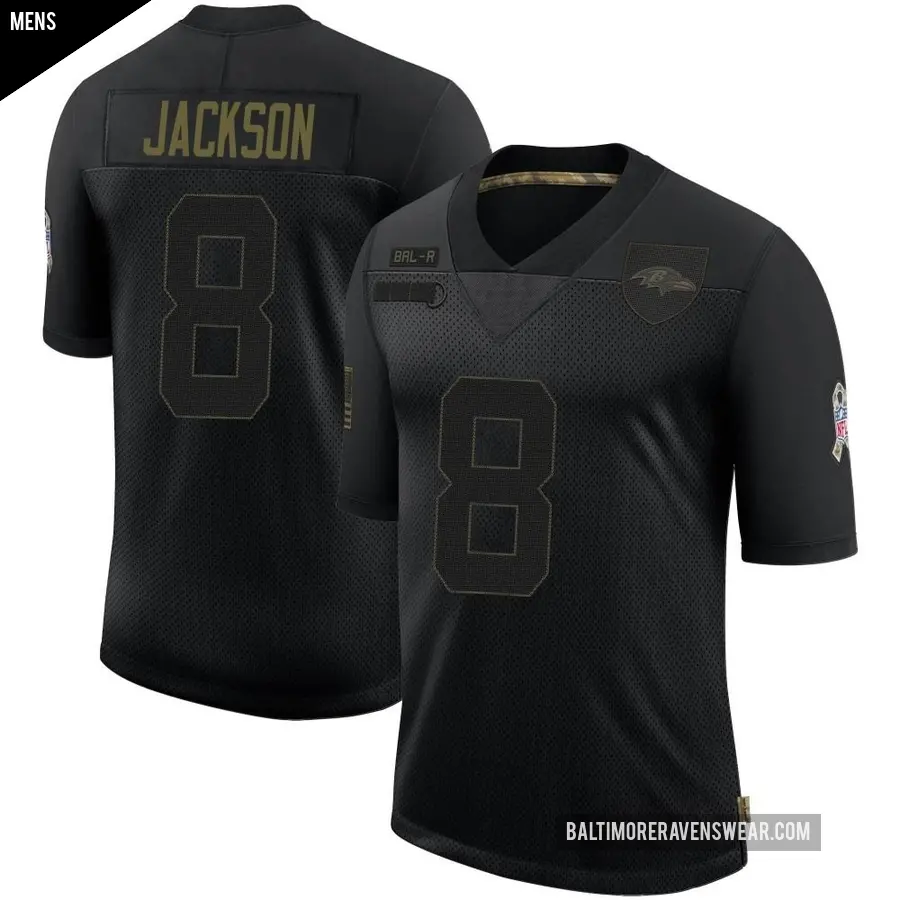 Men's Baltimore Ravens ＃8 Lamar Jackson Black Limited 2020 Salute To Service Jersey
