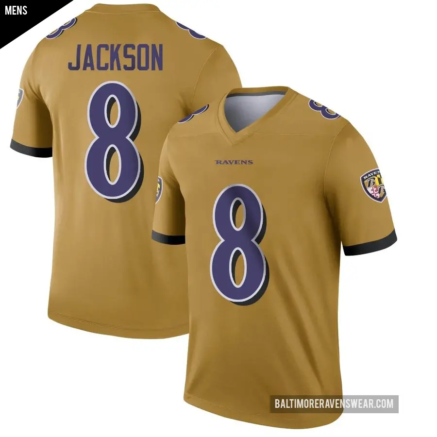 Men's Baltimore Ravens ＃8 Lamar Jackson Gold Legend Inverted Jersey