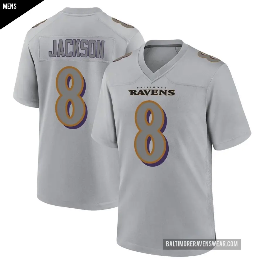 Men's Baltimore Ravens ＃8 Lamar Jackson Gray Game Atmosphere Fashion Jersey
