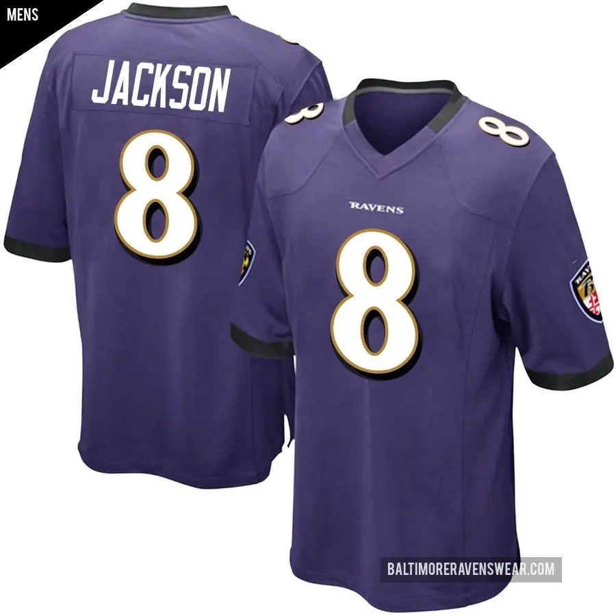 Men's Baltimore Ravens ＃8 Lamar Jackson Purple Game Team Color Jersey