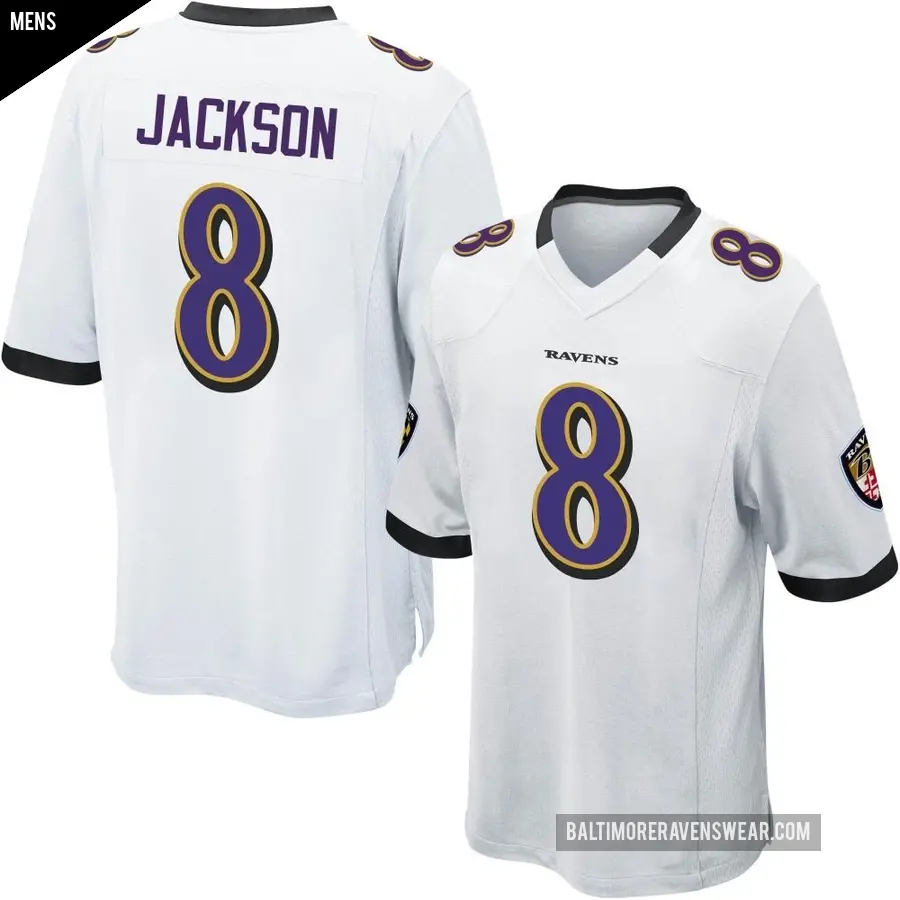 Men's Baltimore Ravens ＃8 Lamar Jackson White Game Jersey