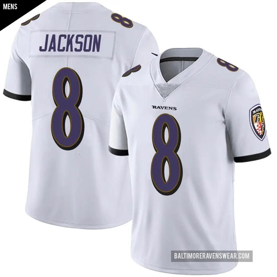 Men's Baltimore Ravens ＃8 Lamar Jackson White Limited Vapor Untouchable Jersey
