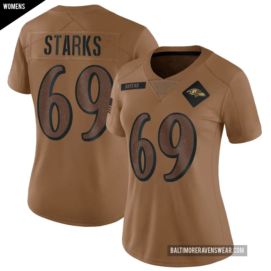 Women's Baltimore Ravens ＃24 Malaki Starks Brown Limited 2023 Salute To Service Jersey