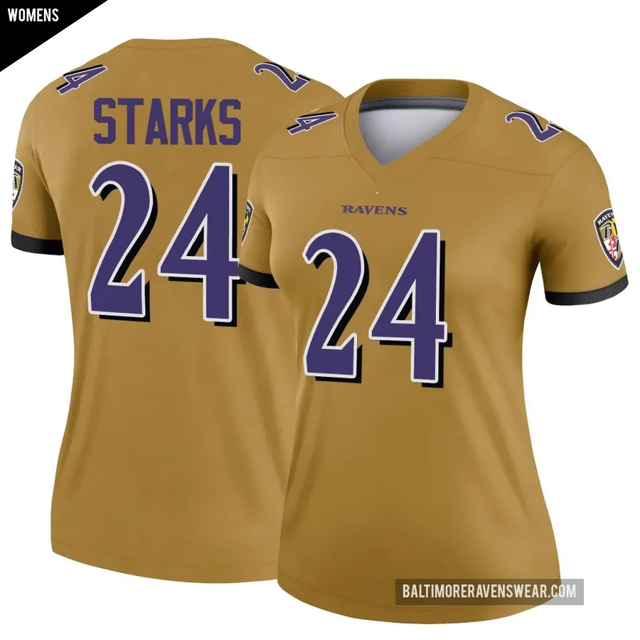 Women's Baltimore Ravens ＃24 Malaki Starks Gold Legend Inverted Jersey