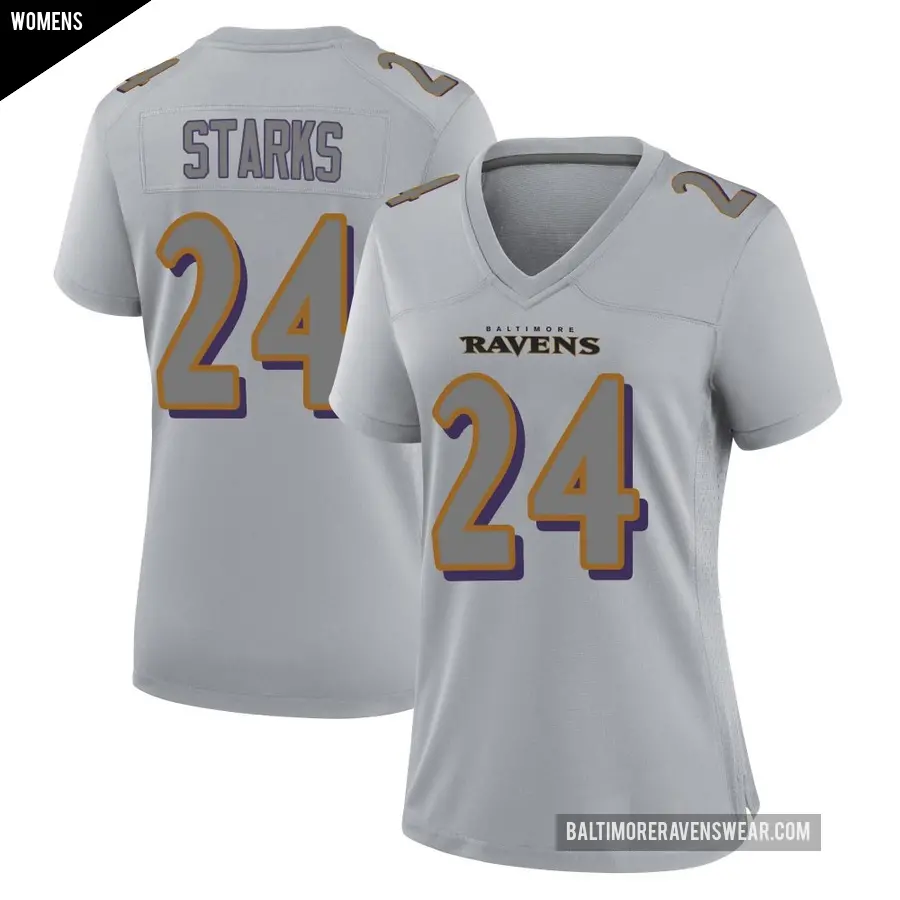 Women's Baltimore Ravens ＃24 Malaki Starks Gray Game Atmosphere Fashion Jersey