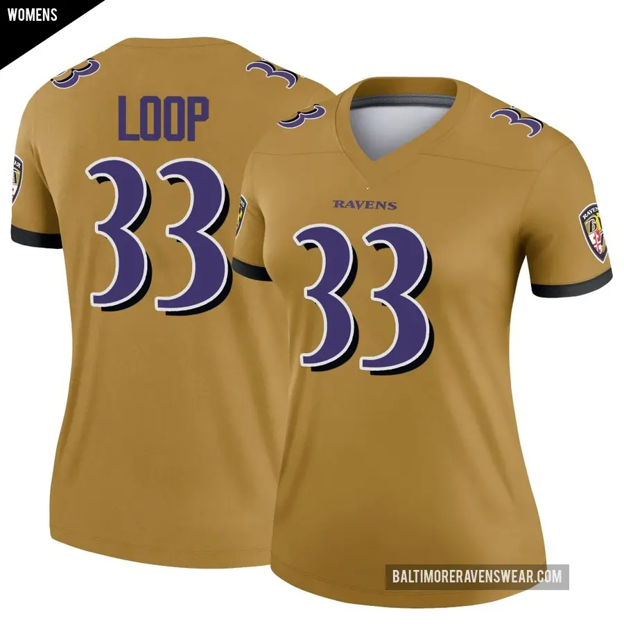 Women's Baltimore Ravens ＃33 Tyler Loop Gold Legend Inverted Jersey