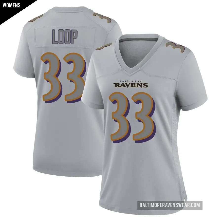 Women's Baltimore Ravens ＃33 Tyler Loop Gray Game Atmosphere Fashion Jersey