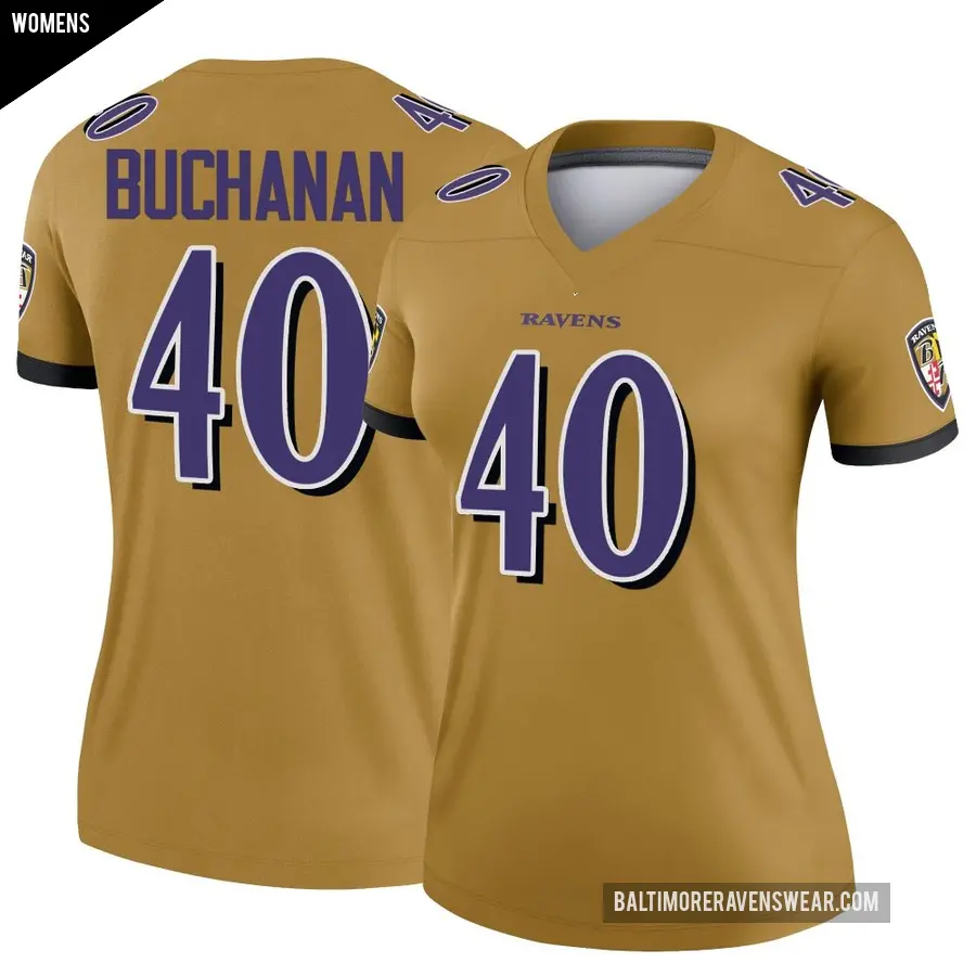 Women's Baltimore Ravens ＃40 Teddye Buchanan Gold Legend Inverted Jersey