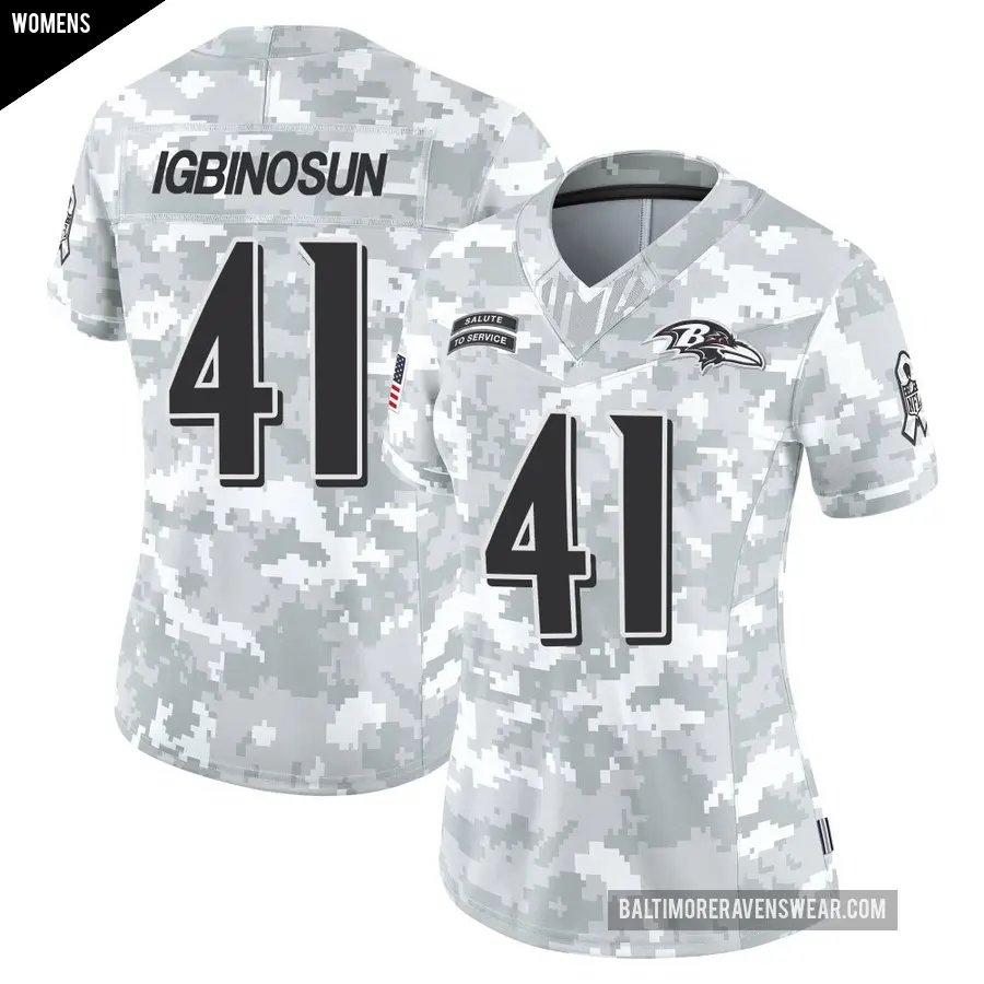 Women's Baltimore Ravens ＃41 Desmond Igbinosun Arctic Camo Limited 2024 Salute to Service Jersey