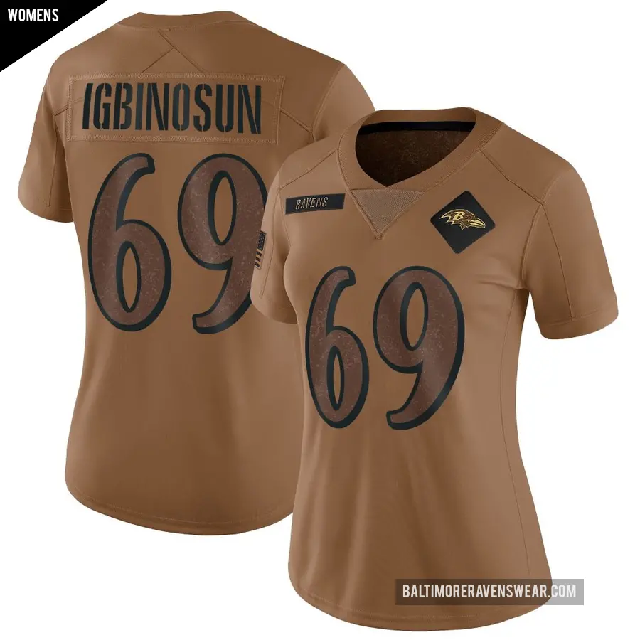 Women's Baltimore Ravens ＃41 Desmond Igbinosun Brown Limited 2023 Salute To Service Jersey