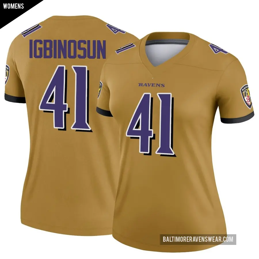 Women's Baltimore Ravens ＃41 Desmond Igbinosun Gold Legend Inverted Jersey