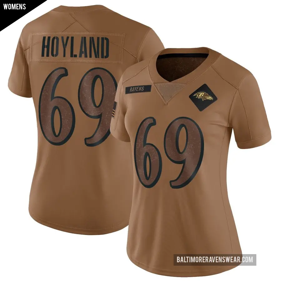 Women's Baltimore Ravens ＃5 John Hoyland Brown Limited 2023 Salute To Service Jersey