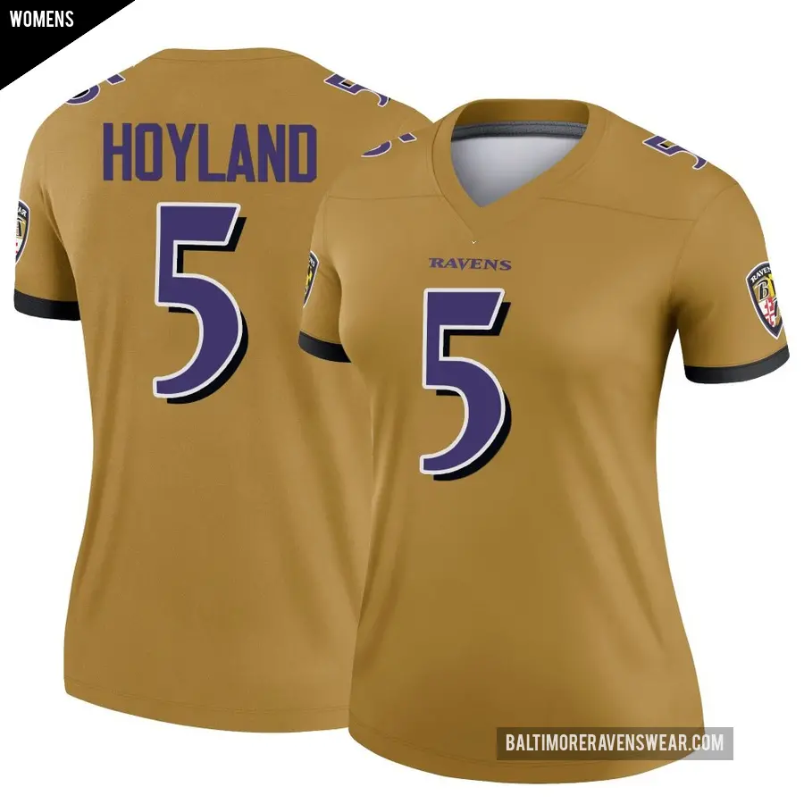 Women's Baltimore Ravens ＃5 John Hoyland Gold Legend Inverted Jersey
