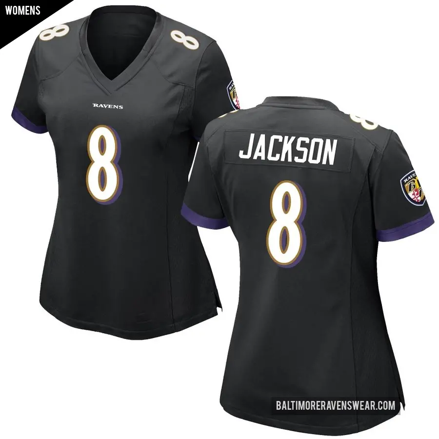 Women's Baltimore Ravens ＃8 Lamar Jackson Black Game Jersey