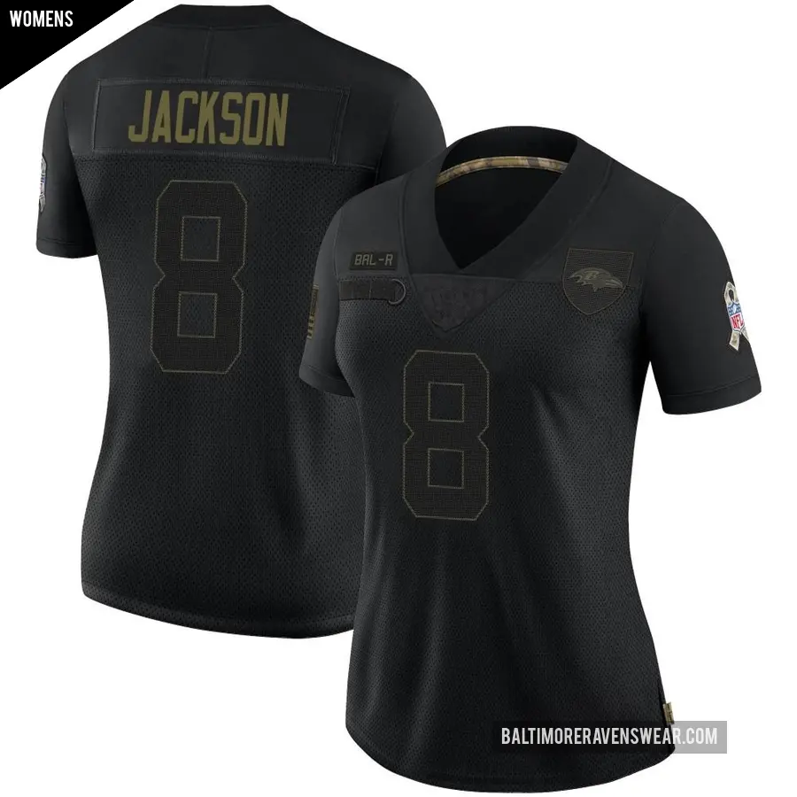 Women's Baltimore Ravens ＃8 Lamar Jackson Black Limited 2020 Salute To Service Jersey