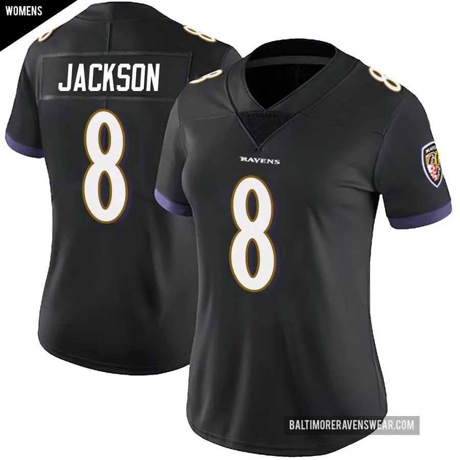 Women's Baltimore Ravens ＃8 Lamar Jackson Black Limited Alternate Vapor Untouchable Jersey