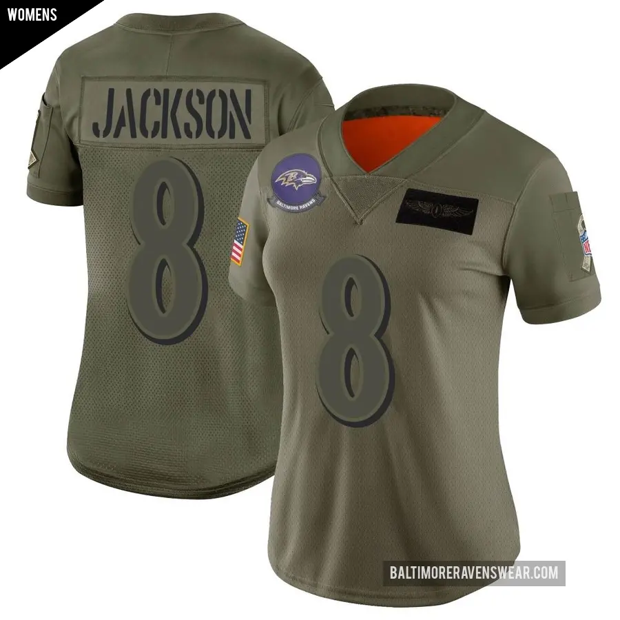 Women's Baltimore Ravens ＃8 Lamar Jackson Camo Limited 2019 Salute to Service Jersey