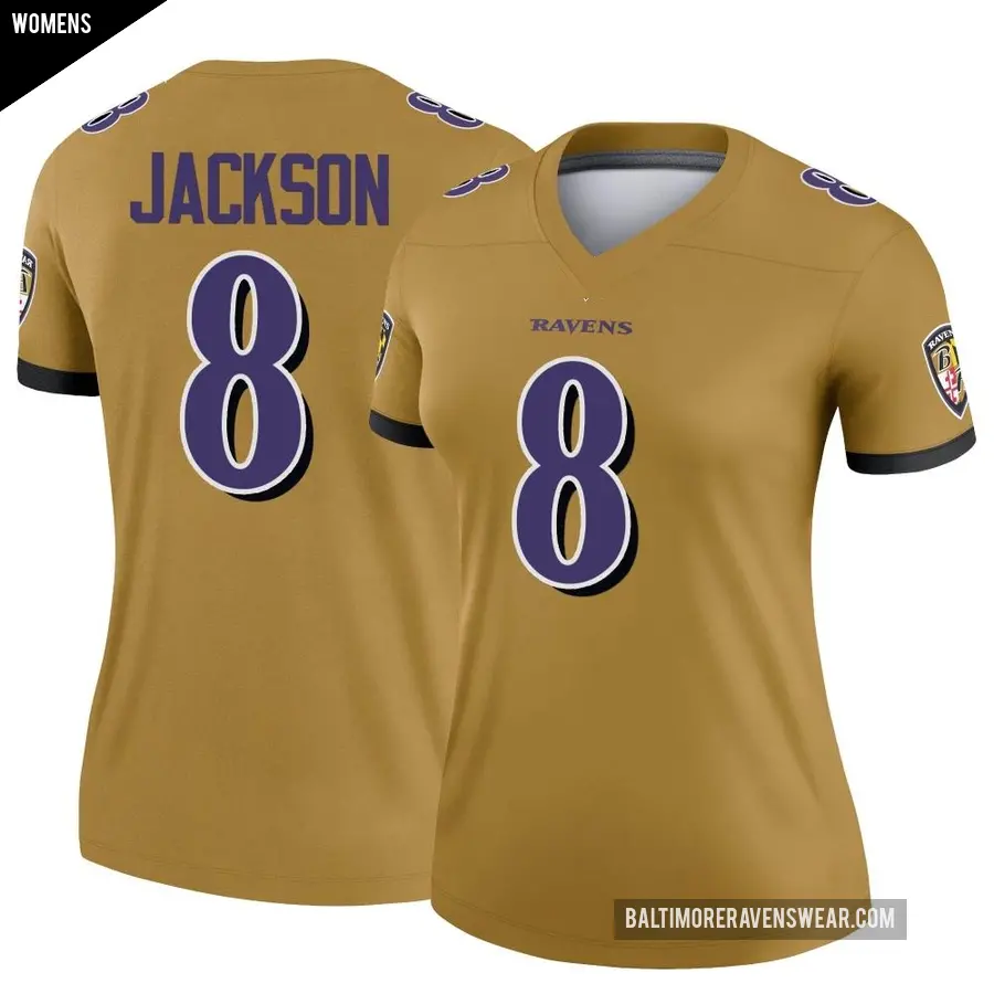 Women's Baltimore Ravens ＃8 Lamar Jackson Gold Legend Inverted Jersey