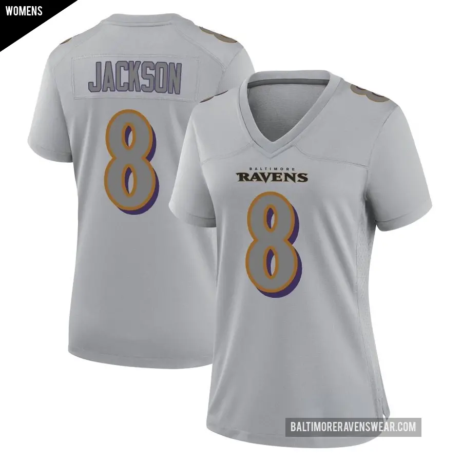 Women's Baltimore Ravens ＃8 Lamar Jackson Gray Game Atmosphere Fashion Jersey