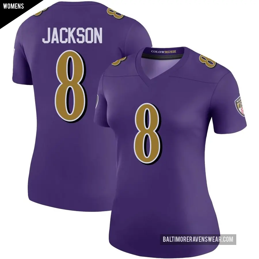 Women's Baltimore Ravens ＃8 Lamar Jackson Purple Legend Color Rush Jersey