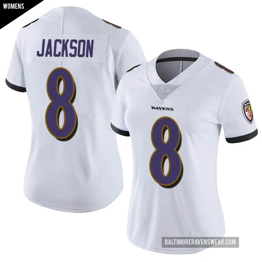 Women's Baltimore Ravens ＃8 Lamar Jackson White Limited Vapor Untouchable Jersey
