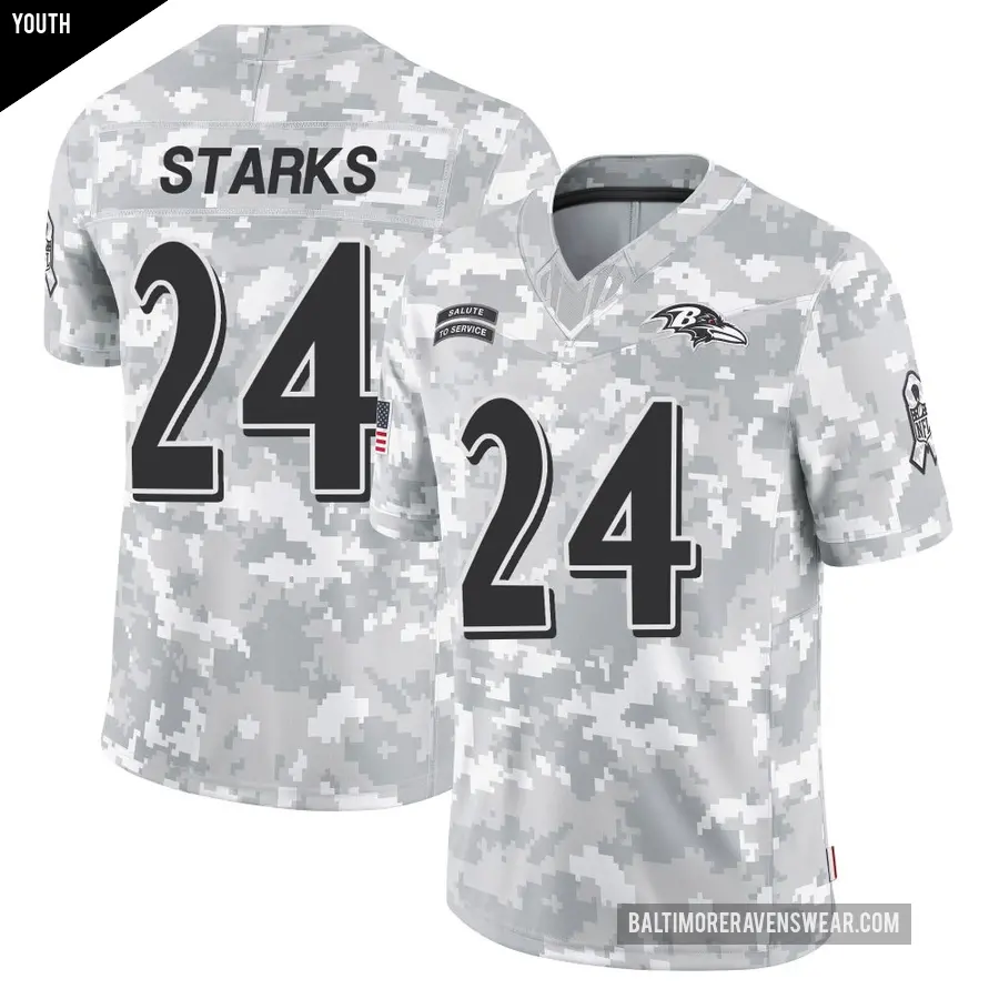 Youth Baltimore Ravens ＃24 Malaki Starks Arctic Camo Limited 2024 Salute to Service Jersey