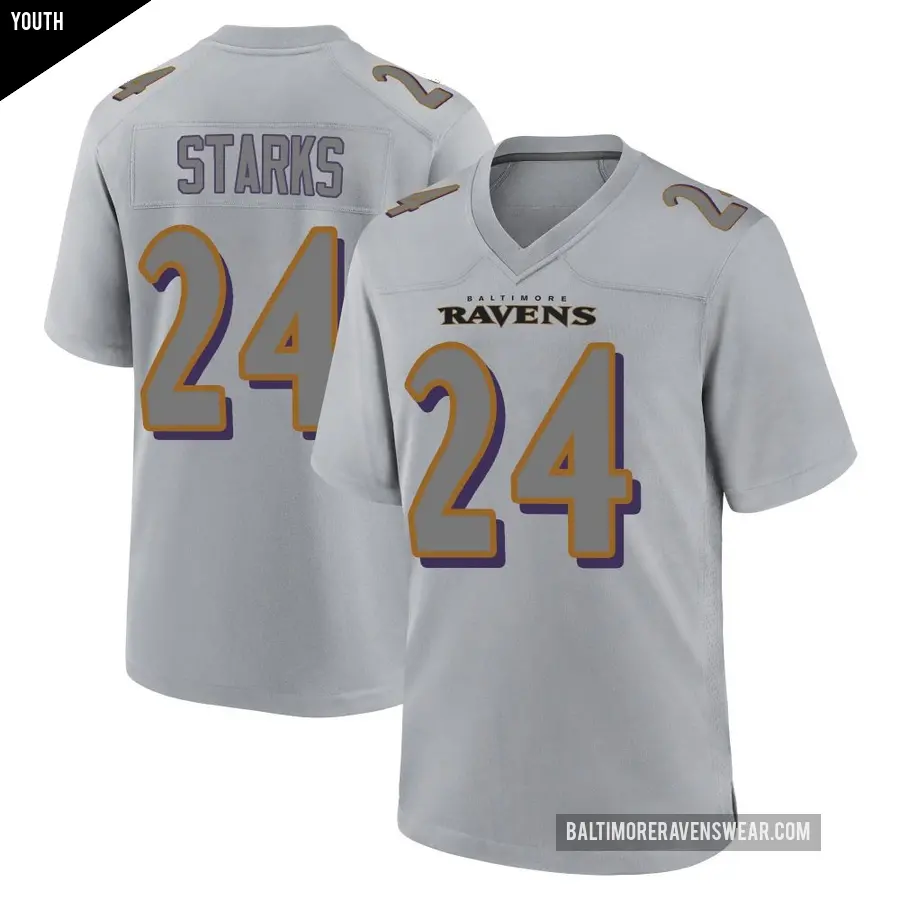 Youth Baltimore Ravens ＃24 Malaki Starks Gray Game Atmosphere Fashion Jersey