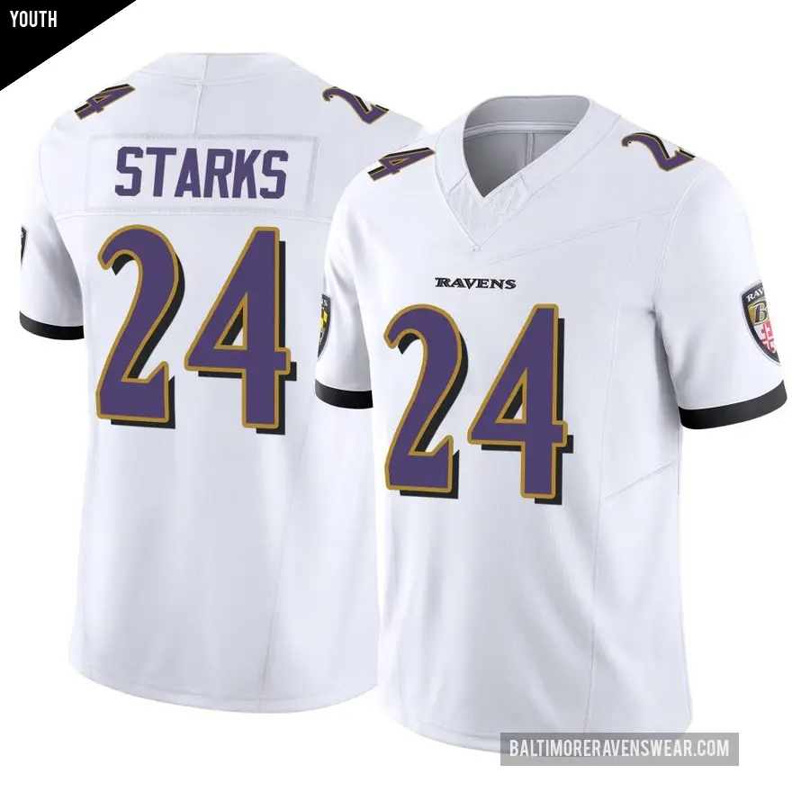 Youth Baltimore Ravens ＃24 Malaki Starks White Limited Vapor F.U.S.E. Jersey