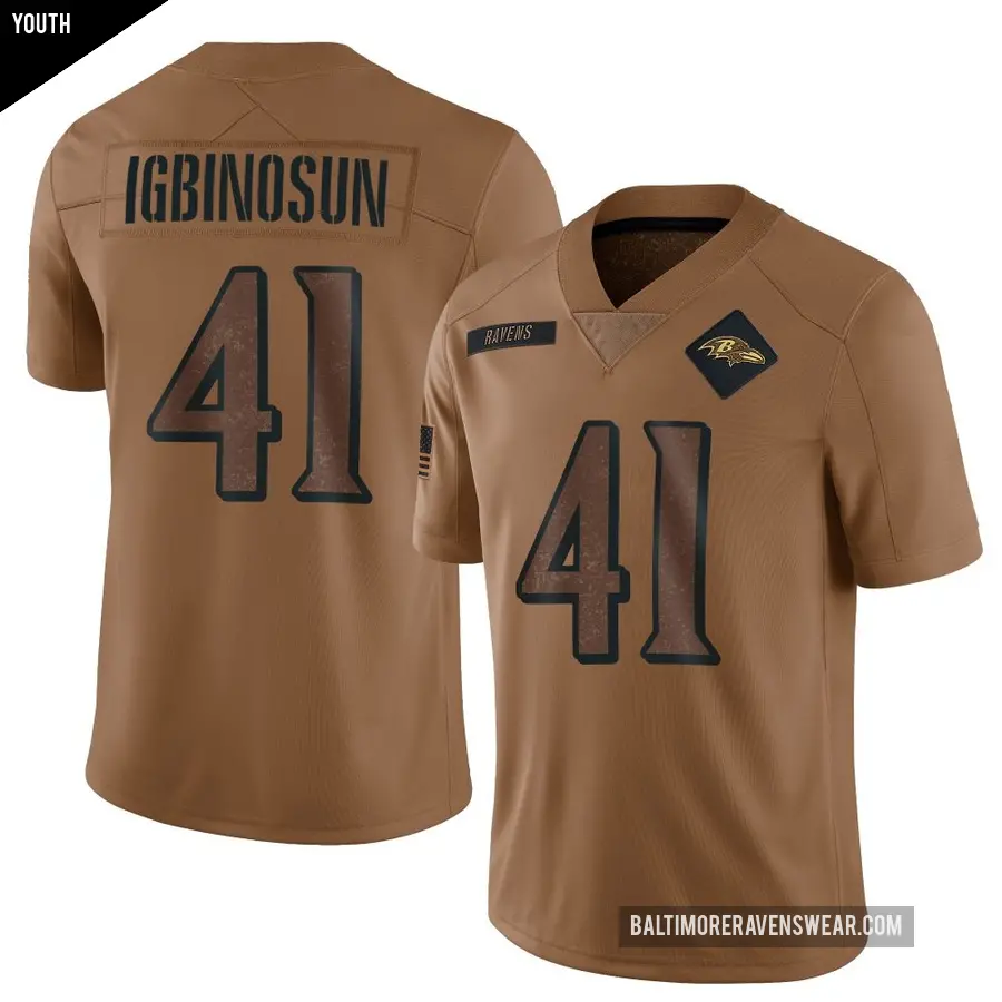 Youth Baltimore Ravens ＃41 Desmond Igbinosun Brown Limited 2023 Salute To Service Jersey