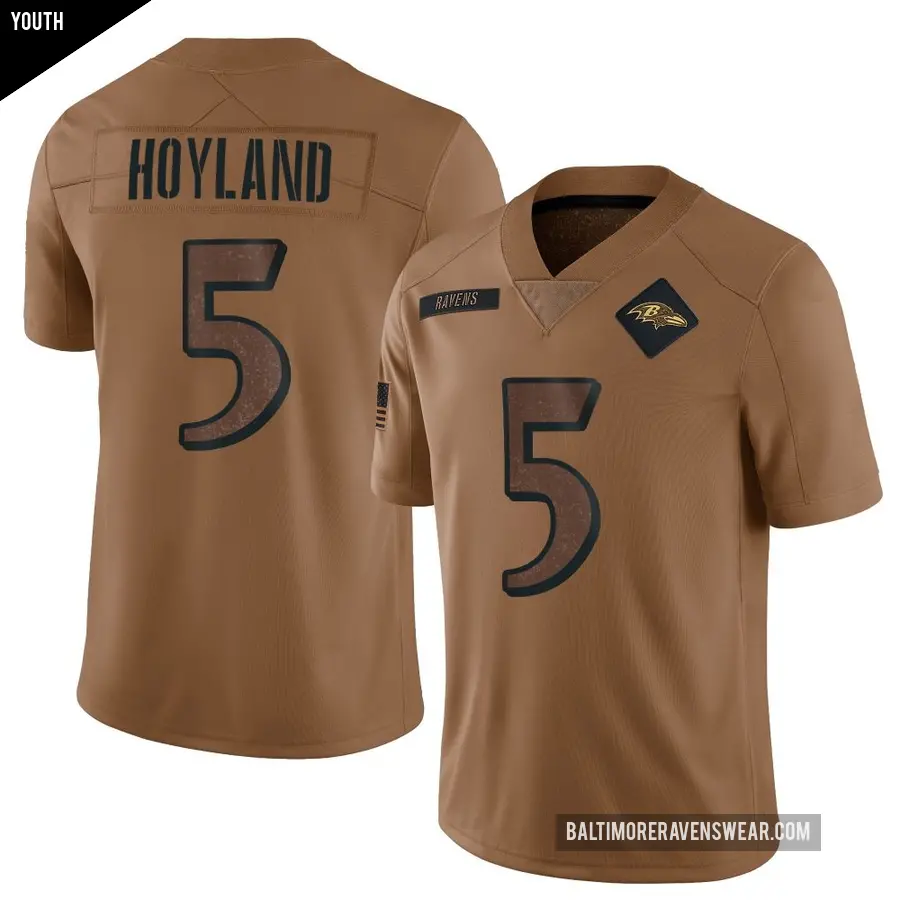 Youth Baltimore Ravens ＃5 John Hoyland Brown Limited 2023 Salute To Service Jersey
