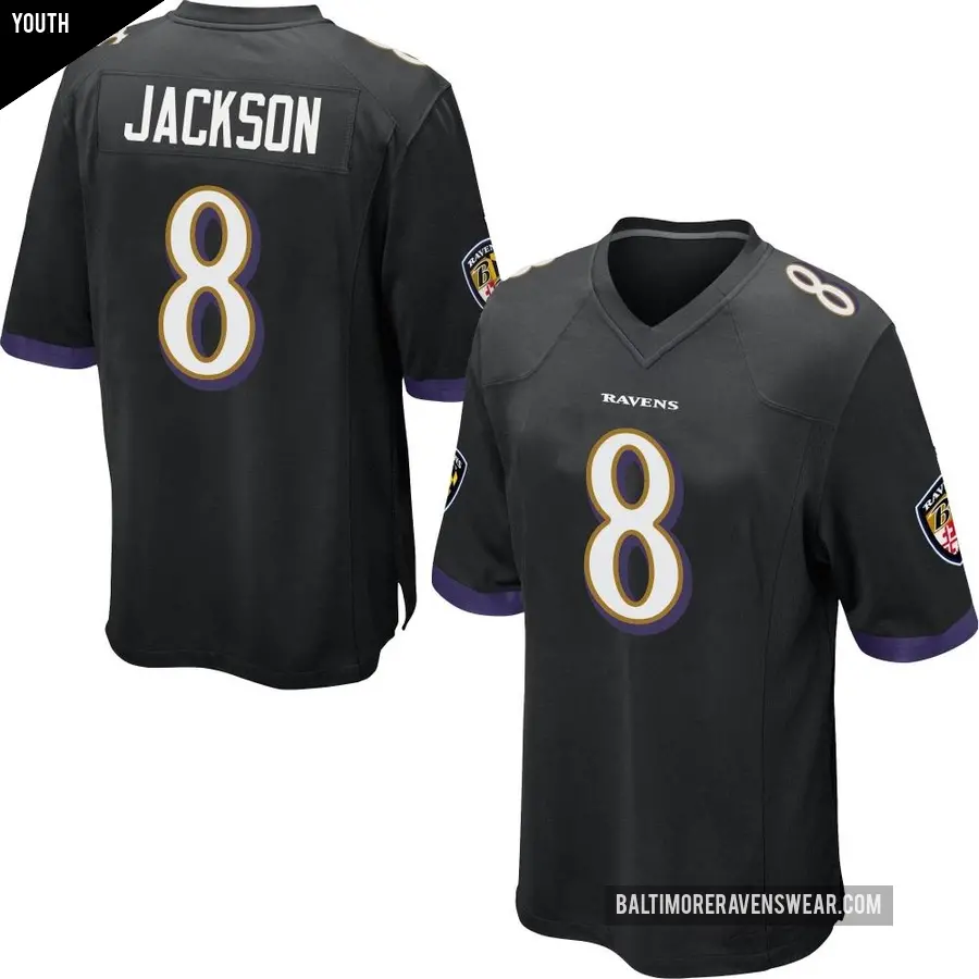 Youth Baltimore Ravens ＃8 Lamar Jackson Black Game Jersey