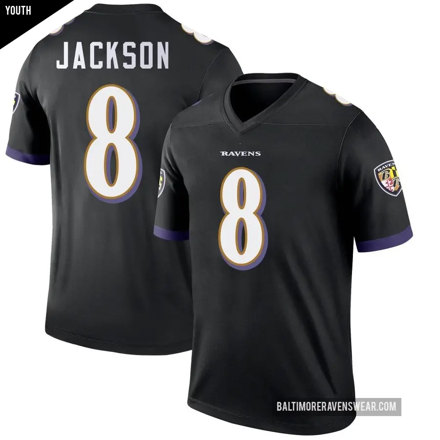 Youth Baltimore Ravens ＃8 Lamar Jackson Black Legend Jersey