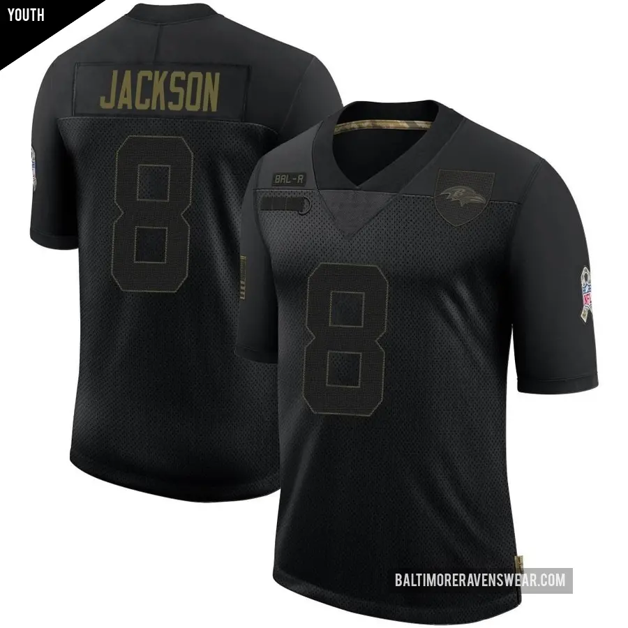 Youth Baltimore Ravens ＃8 Lamar Jackson Black Limited 2020 Salute To Service Jersey