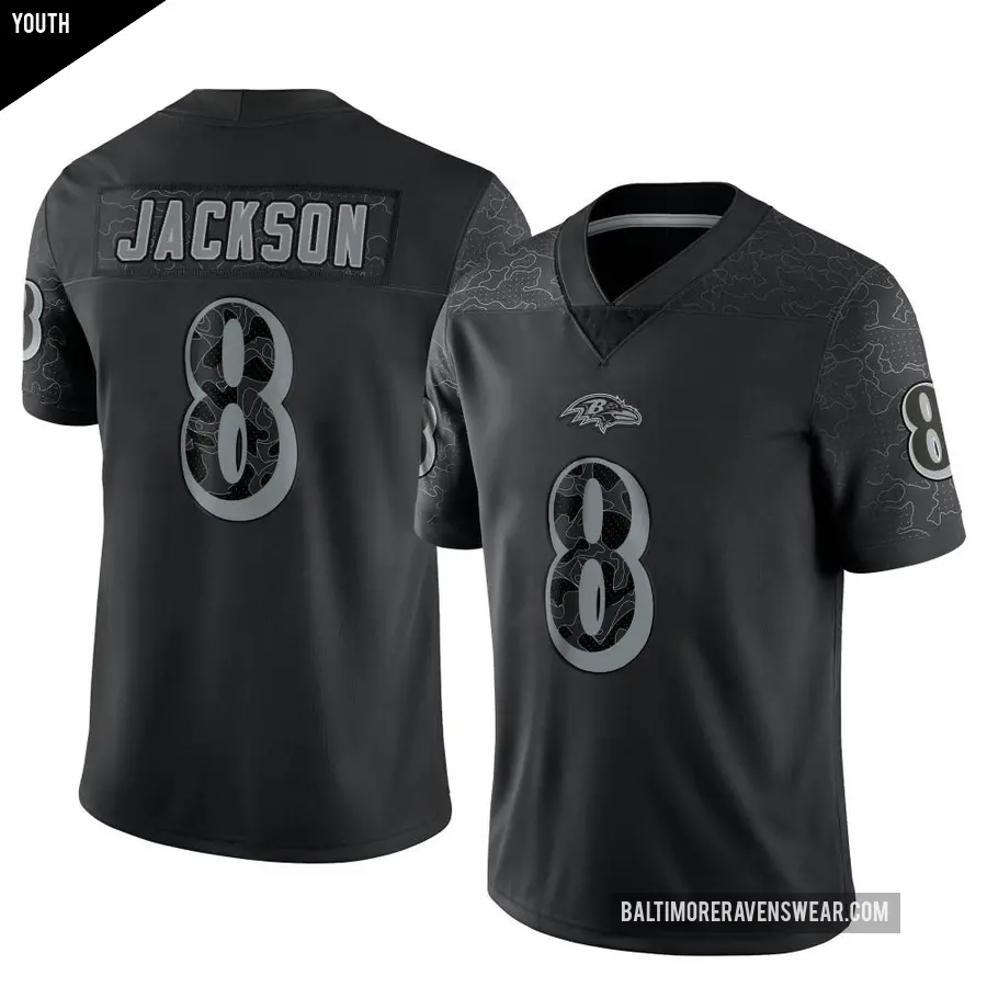 Youth Baltimore Ravens ＃8 Lamar Jackson Black Limited Reflective Jersey