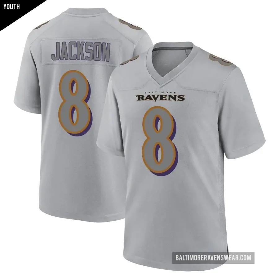 Youth Baltimore Ravens ＃8 Lamar Jackson Gray Game Atmosphere Fashion Jersey
