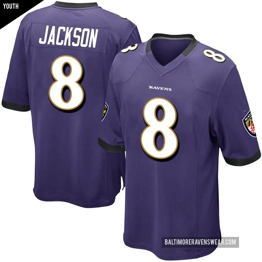 Youth Baltimore Ravens ＃8 Lamar Jackson Purple Game Team Color Jersey