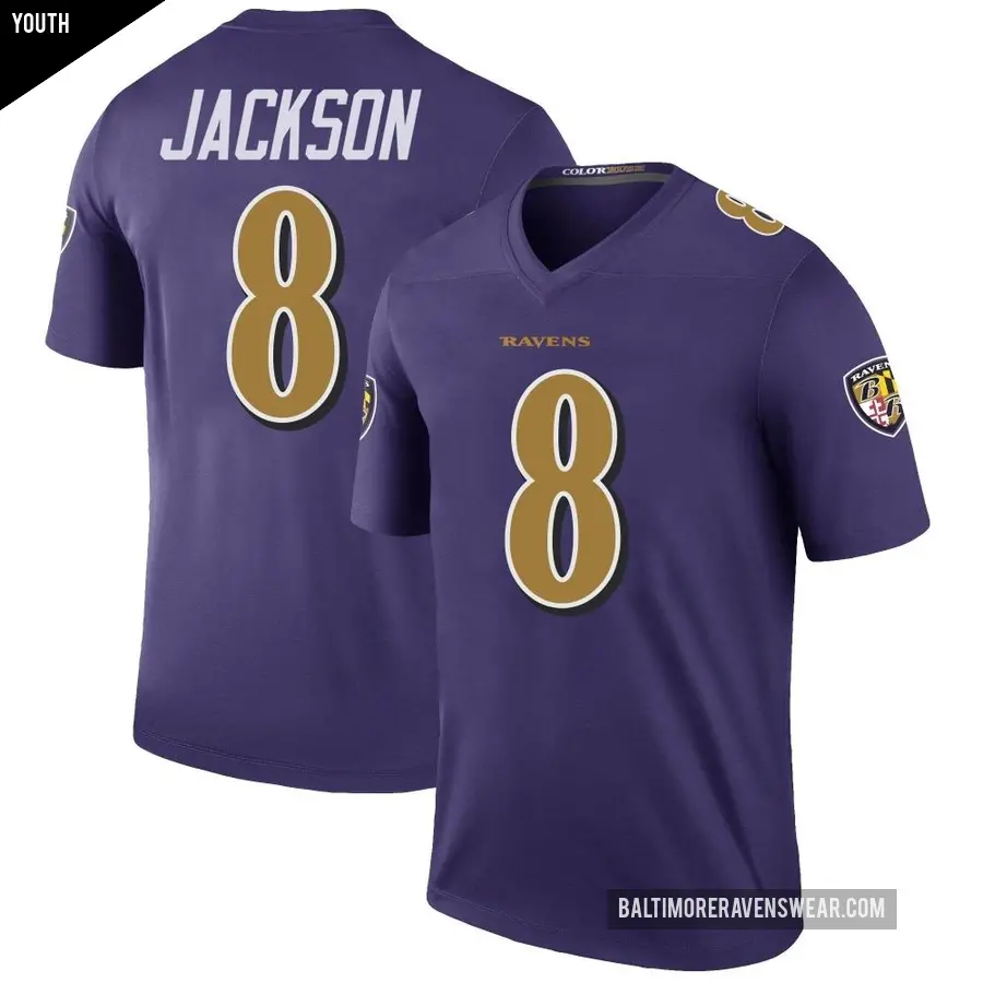 Youth Baltimore Ravens ＃8 Lamar Jackson Purple Legend Color Rush Jersey