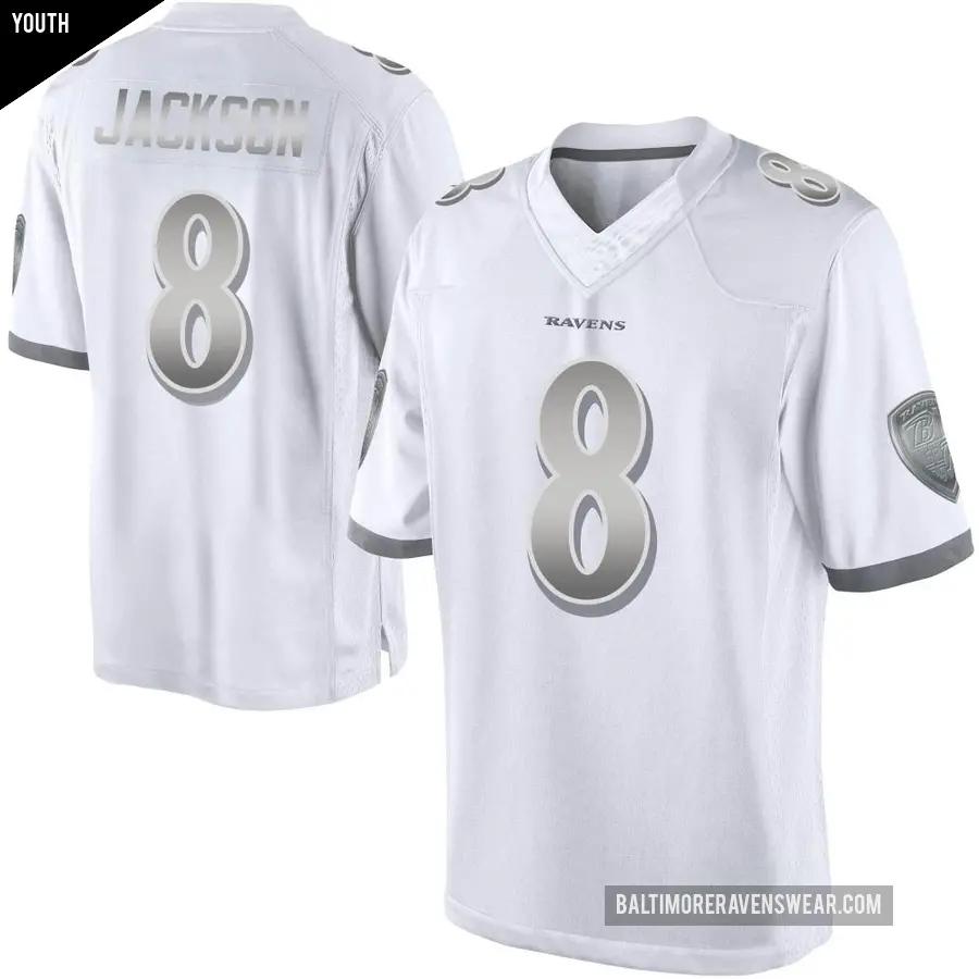 Youth Baltimore Ravens ＃8 Lamar Jackson White Limited Platinum Jersey