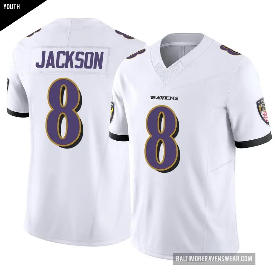 Youth Baltimore Ravens ＃8 Lamar Jackson White Limited Vapor F.U.S.E. Jersey